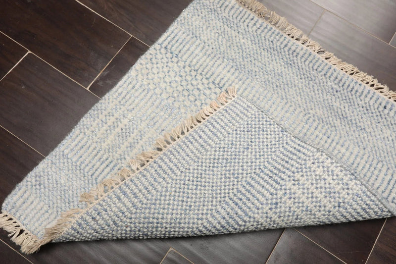 2'x2' Ivory Hand Knotted Tibetan Modern  Wool and Bamboo Silk Oriental Area Rug