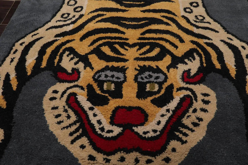 3x5 Gray, Gold Tiger Handmade 100% Wool Novelty/Animal Oriental Area Rug