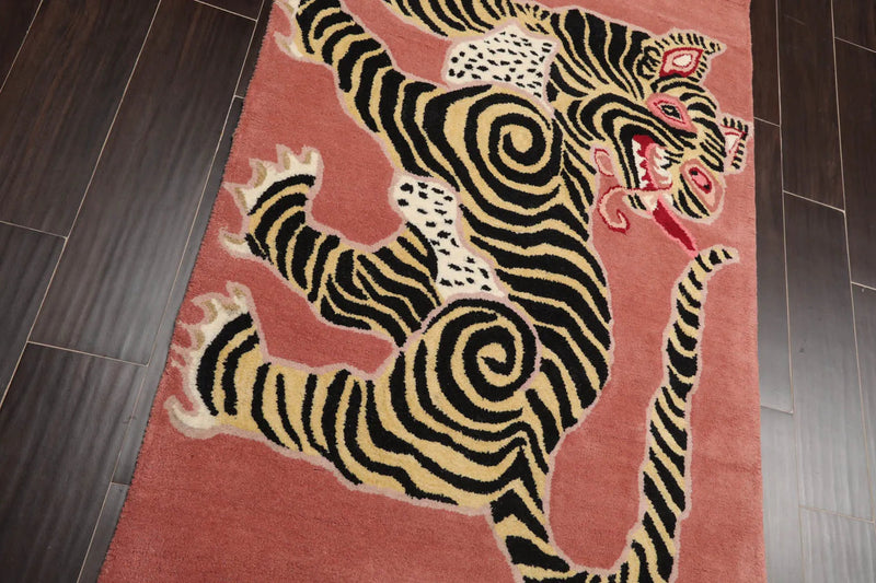 3x5 Blush, Gold Hand Tufted Hand Made 100% Wool Chinese Lion Novelty Oriental Area Rug