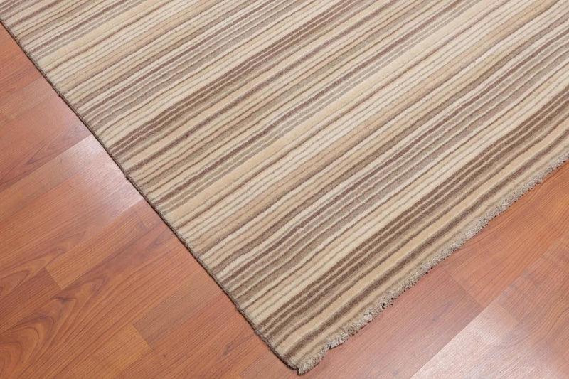 4'7 x 6'6 Hand Knotted Wool Abstract Stripes Muted Earth Tones Oriental Area Rug Beige, Tan Color