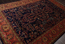6x9 Navy, Rose Hand Knotted 100% Wool Sarouk Traditional 200 KPSI Oriental Area Rug
