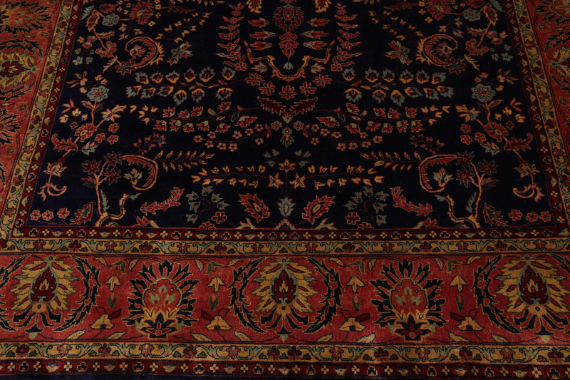 6x9 Navy, Rose Hand Knotted 100% Wool Sarouk Traditional 200 KPSI Oriental Area Rug