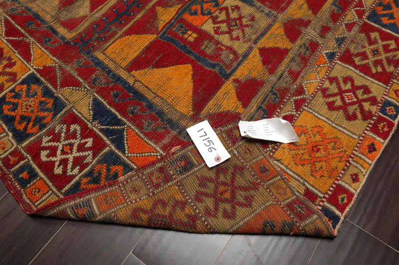 4'3" x 6'8" Authentic Antique Caucasian Kazak Hand Knotted Wool Area Rug Red