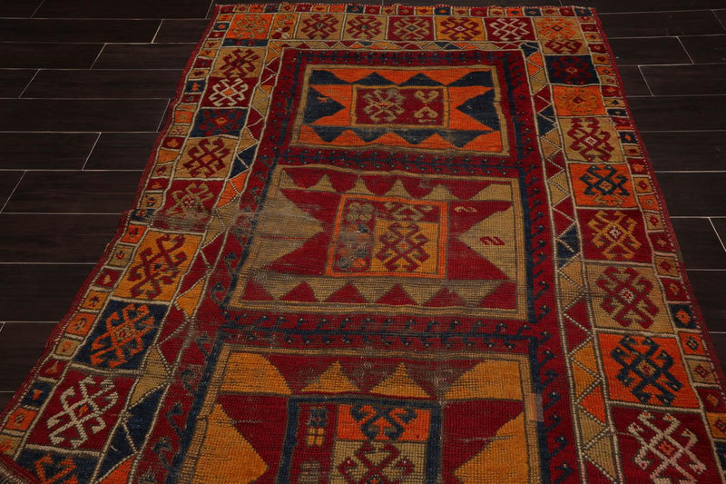 4'3" x 6'8" Authentic Antique Caucasian Kazak Hand Knotted Wool Area Rug Red