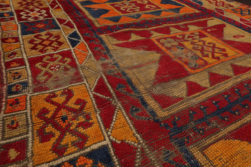 4'3" x 6'8" Authentic Antique Caucasian Kazak Hand Knotted Wool Area Rug Red