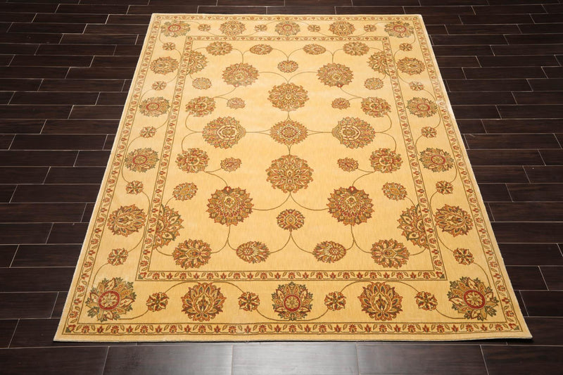 7'6" x 9'6" Machine Made 100% Wool Oriental Area Rug Champagne, Green