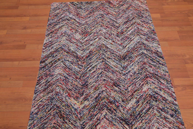3'4" x 5' Handmade Zig Zag Medley Wool Loop Pile Area Rug Contemporary Multi