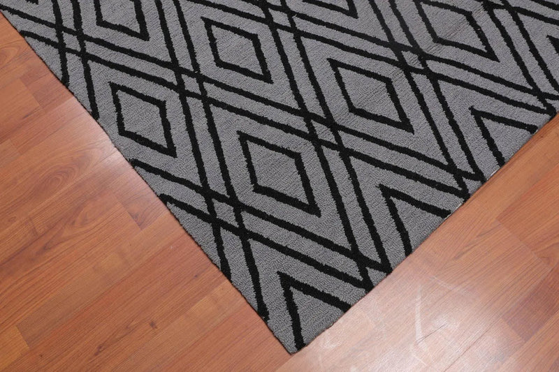 4' x 6' Handmade Loop Pile Diamond Wool Oriental Area rug Contemporary Gray