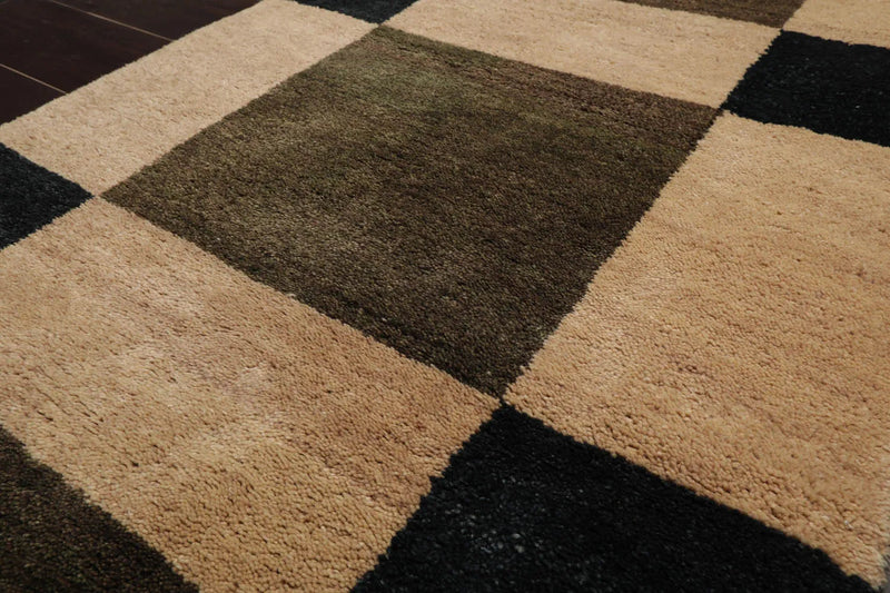 2'6"x9'10" Runner  Beige, Black Hand Knotted Tibetan 100% Wool Graphic Traditional Oriental Area Rug