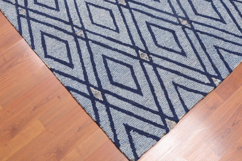 4' x 6' Handmade Loop Pile Diamond Wool Oriental Area rug Contemporary Blue