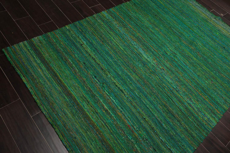 5' x 7'6" Hand Woven 100% Raw Silk Kilim Modern Oriental Area Rug Emerald