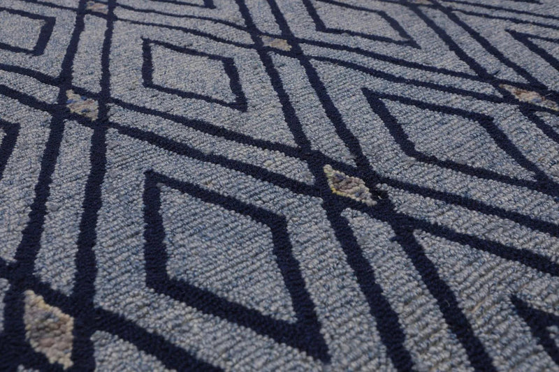 4' x 6' Handmade Loop Pile Diamond Wool Oriental Area rug Contemporary Blue