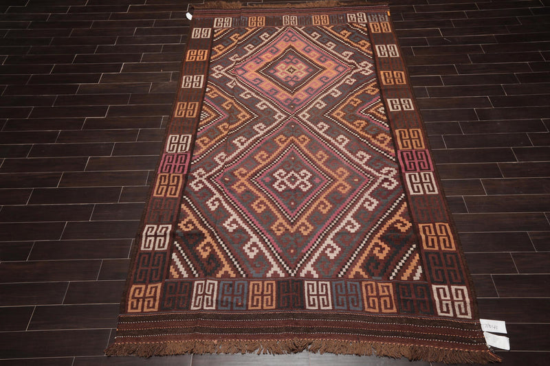6'4"x11'8" Hand Woven Afghan Kilim Southwestern Runner Oriental Area Rug Brown