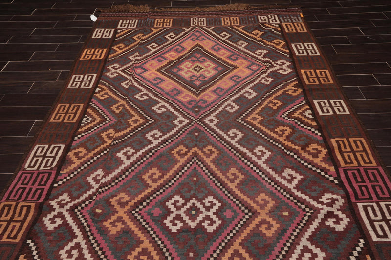 6'4"x11'8" Hand Woven Afghan Kilim Southwestern Runner Oriental Area Rug Brown