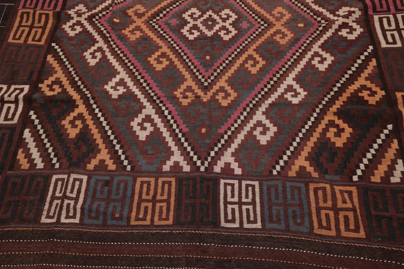 6'4"x11'8" Hand Woven Afghan Kilim Southwestern Runner Oriental Area Rug Brown