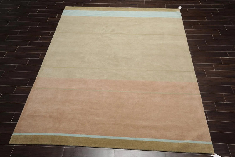 8' x 10' Muted Hand Knotted Designer Tibetan 100% Wool Modern Oriental Area Rug