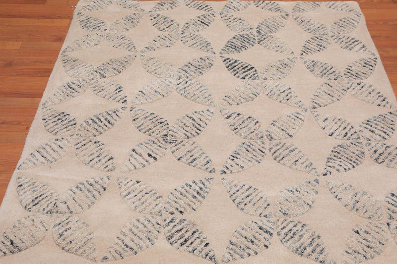 4'8" x 6'8" Handmade High Low Pile Wool Loop & Cut Area rug Contemporary Beige