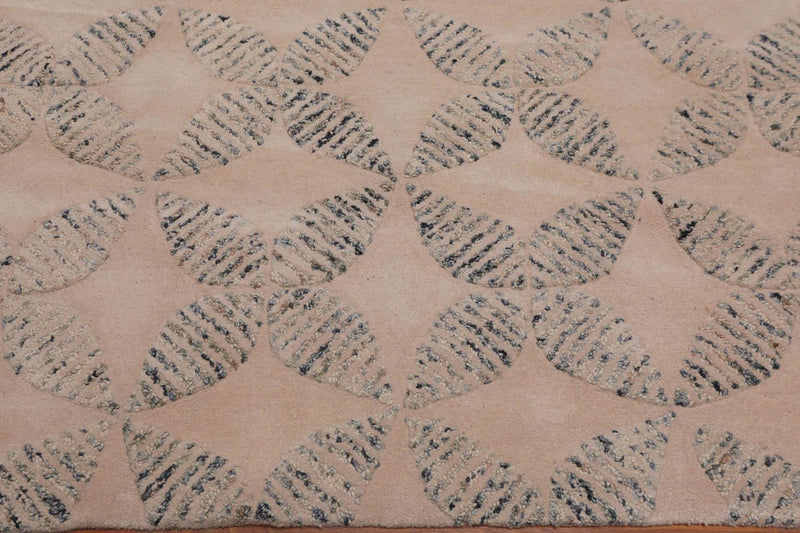 4'8" x 6'8" Handmade High Low Pile Wool Loop & Cut Area rug Contemporary Beige