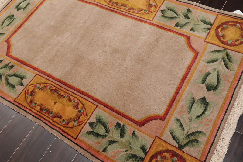 3'9" x 5'9" Hand Knotted 100% Wool Traditional Tibetan Oriental Area Rug Taupe