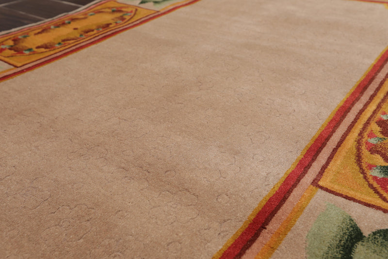 3'9" x 5'9" Hand Knotted 100% Wool Traditional Tibetan Oriental Area Rug Taupe