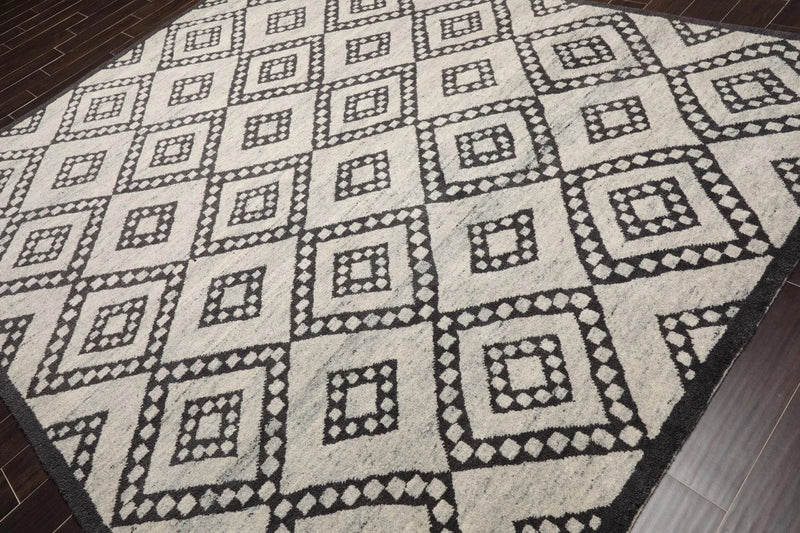 8'4'' x 10'3'' Hand Knotted Tibetan Wool Modern Diamond Oriental Area Rug Gray