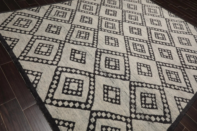 8'4'' x 10'3'' Hand Knotted Tibetan Wool Modern Diamond Oriental Area Rug Gray