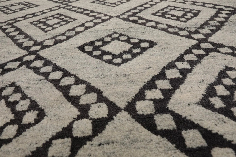 8'4'' x 10'3'' Hand Knotted Tibetan Wool Modern Diamond Oriental Area Rug Gray
