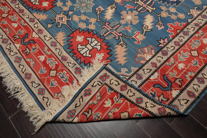 8' x 10' Authentic Turkish Kilim Hand Woven Wool Arts & Crafts Area Rug Blue