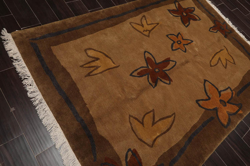 5' x 7'2" Endless Knot Hand Knotted 100% Wool Tibetan Oriental Area Rug Tan