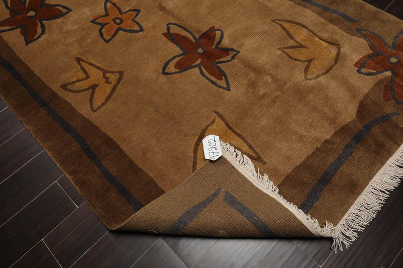 5' x 7'2" Endless Knot Hand Knotted 100% Wool Tibetan Oriental Area Rug Tan