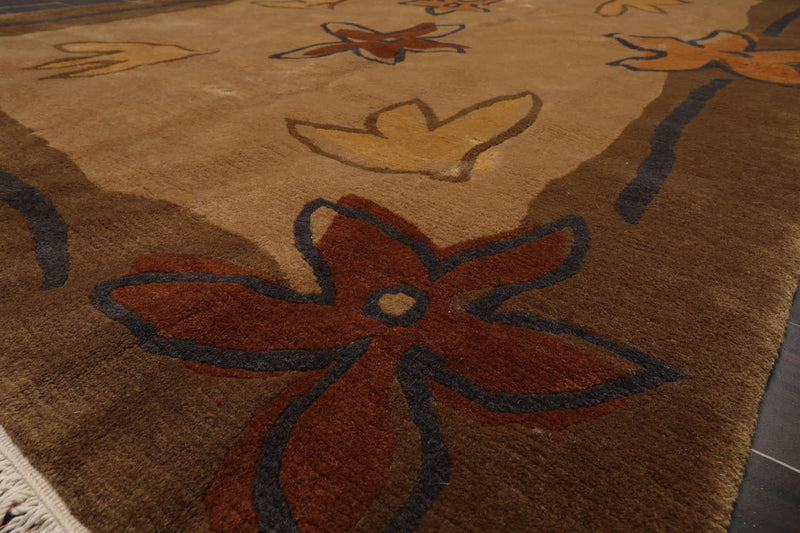 5' x 7'2" Endless Knot Hand Knotted 100% Wool Tibetan Oriental Area Rug Tan