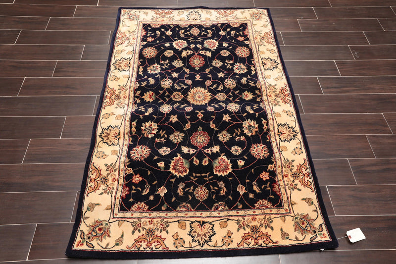 3'9"x5'9" Oriental Area Rug Hand Tufted New Zealand Wool & Silk Traditional 45-2015 Navy