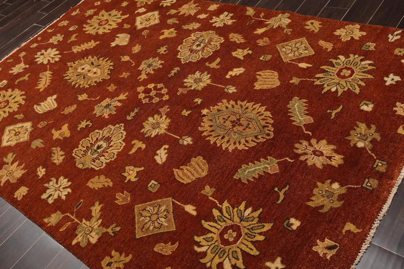 6' x 9' Hand Knotted Wool Botanical Traditional Oriental Area Rug Burnt Orange