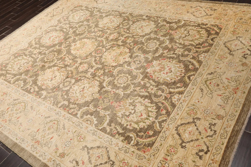 8x10 Olive Green, Beige Hand Knotted 100% Wool Peshawar Traditional Oriental Area Rug