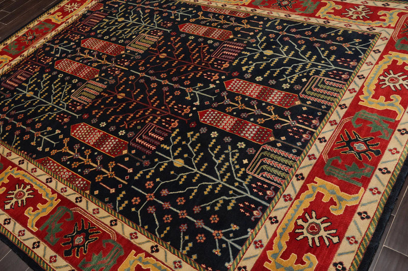 8x10 Navy, Orange Hand Knotted 100% Wool Arts and Craft Traditional Oriental Area Rug