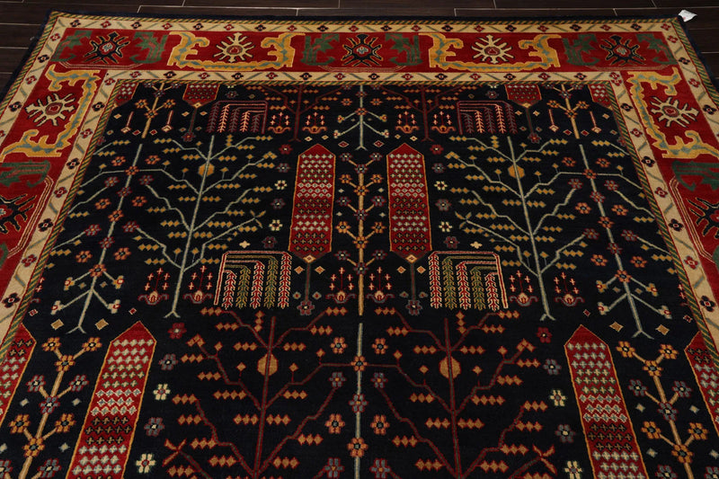 8x10 Navy, Orange Hand Knotted 100% Wool Arts and Craft Traditional Oriental Area Rug