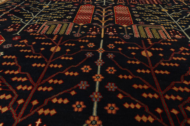 8x10 Navy, Orange Hand Knotted 100% Wool Arts and Craft Traditional Oriental Area Rug