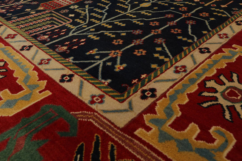 8x10 Navy, Orange Hand Knotted 100% Wool Arts and Craft Traditional Oriental Area Rug