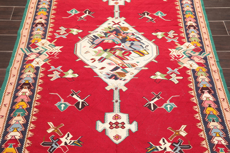 4'9" x 8' Hand Knotted Superfine Kilim 100% Wool Oriental Area Rug Red