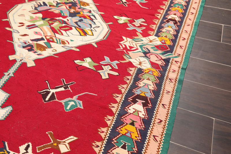 4'9" x 8' Hand Knotted Superfine Kilim 100% Wool Oriental Area Rug Red