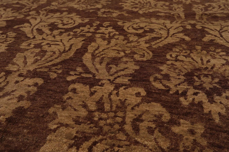6' x 8'8'' Hand Knotted New Zealand Wool Damask Antique Finish Area Rug Brown