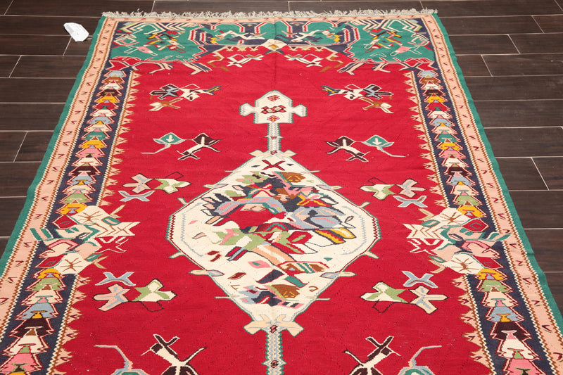 4'9" x 8' Hand Knotted Superfine Kilim 100% Wool Oriental Area Rug Red