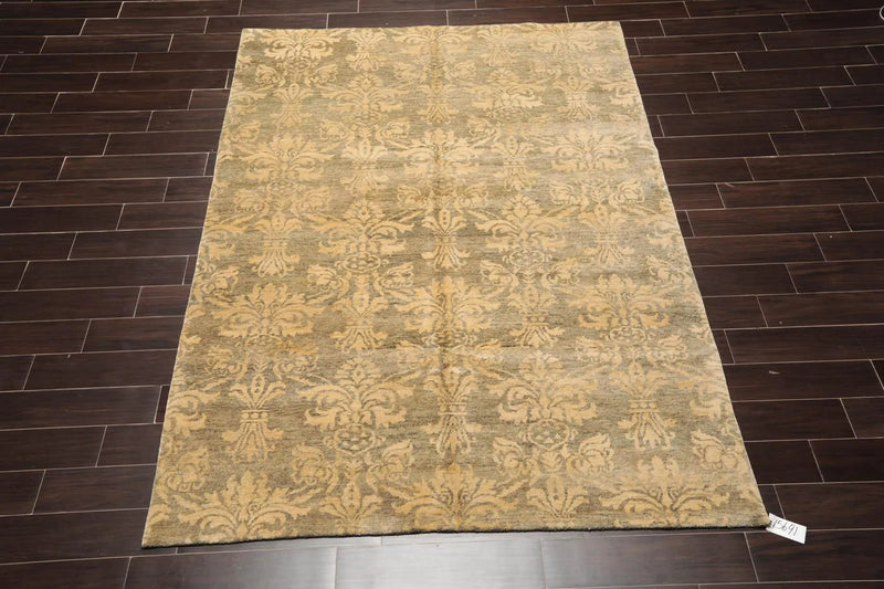 6'1'' x 8'7'' Hand Knotted 100% New Zealand Wool Damask Antique Finish Area Rug