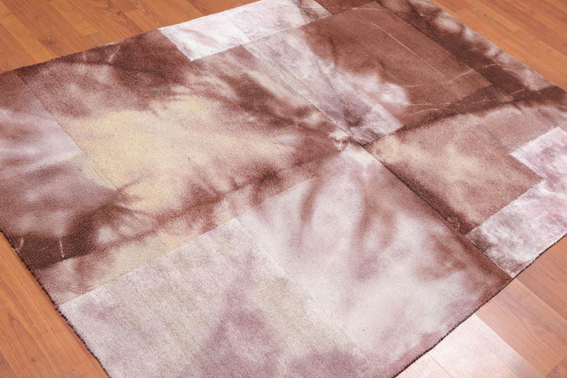 4'7" x 6'7" Handmade Wool & Bamboo Silk Cut Area Rug Contemporary Beige