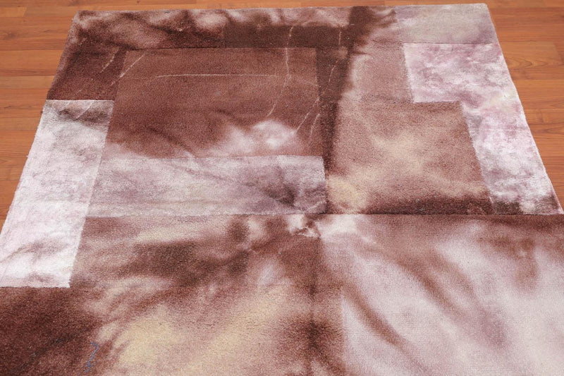 4'7" x 6'7" Handmade Wool & Bamboo Silk Cut Area Rug Contemporary Beige