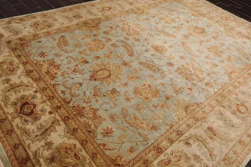 8'8'' x 11'10'' Hand Knotted Wool Peshawar Traditional Oriental Area Rug Aqua