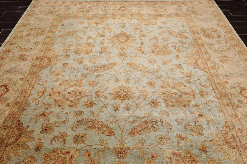 8'8'' x 11'10'' Hand Knotted Wool Peshawar Traditional Oriental Area Rug Aqua