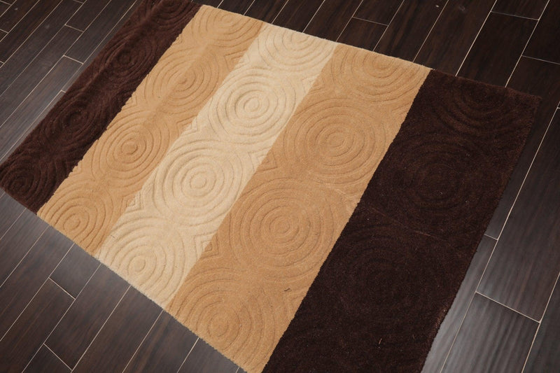 3'6" x 5'6" Handmade 100% Wool Modern Oriental Area rug Beige Brown