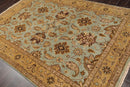 6'2" x 8'11" Hand Knotted Agra 100% New Zealand Wool Muted Area Rug Aqua
