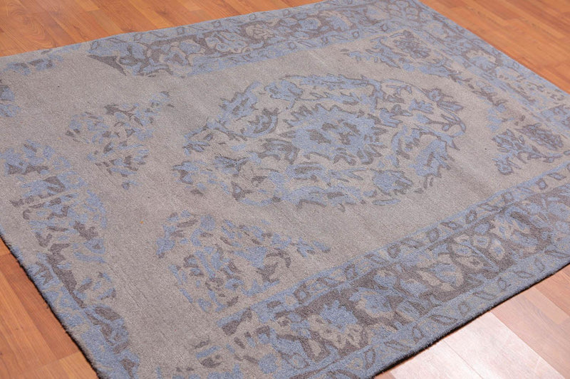 5'3" x 7'5" Handmade Erased pattern Wool Loop & Cut pile Area Rug Taupe